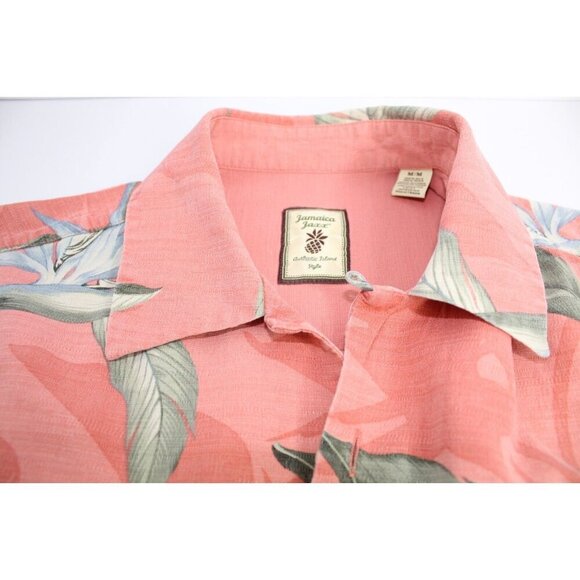 Jamaica Jaxx Tropical Silk Shirt Men's M Gray Pink Button Down Casual Fit Casual - Picture 4 of 11